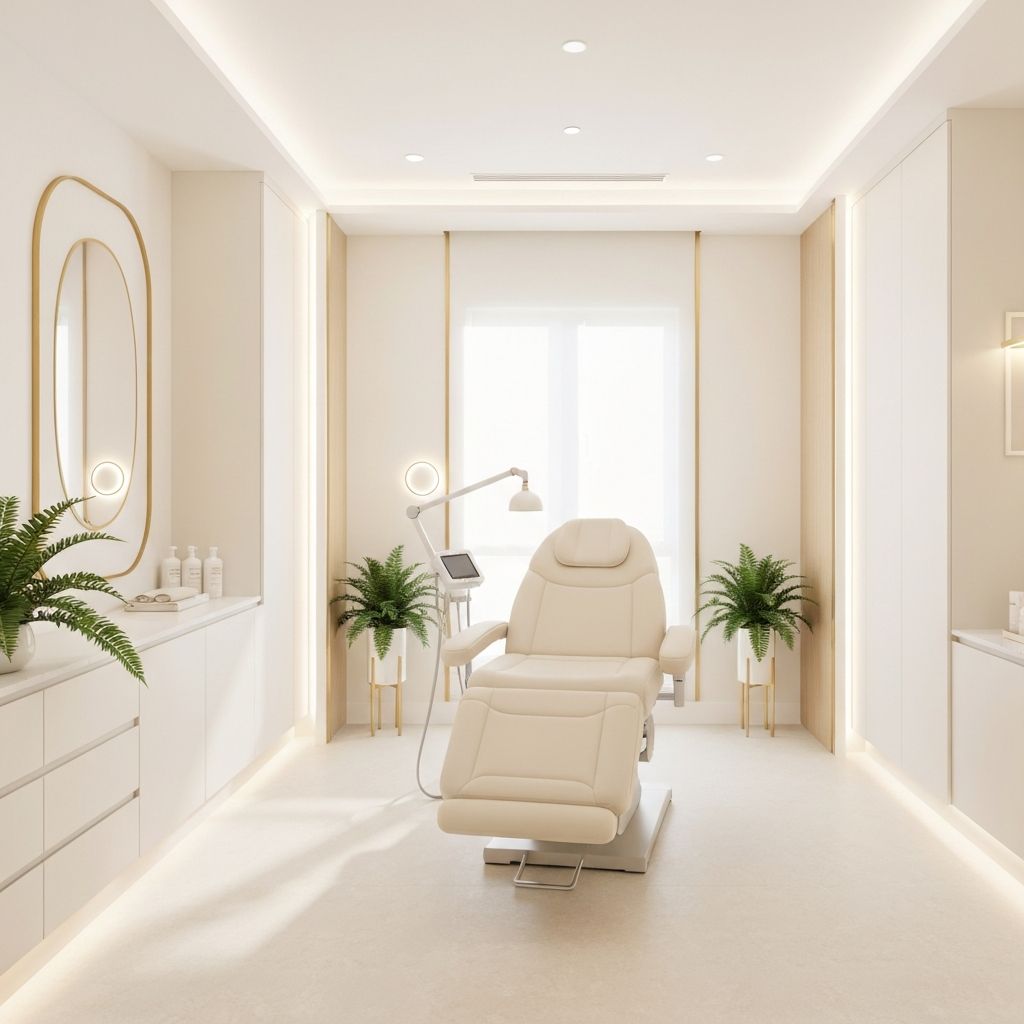Luxury medical spa treatment room at Glow Me Now Aesthetic Lounge